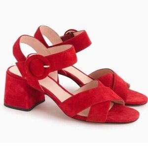 J Crew Penny Red Suede Block Heel Sandals